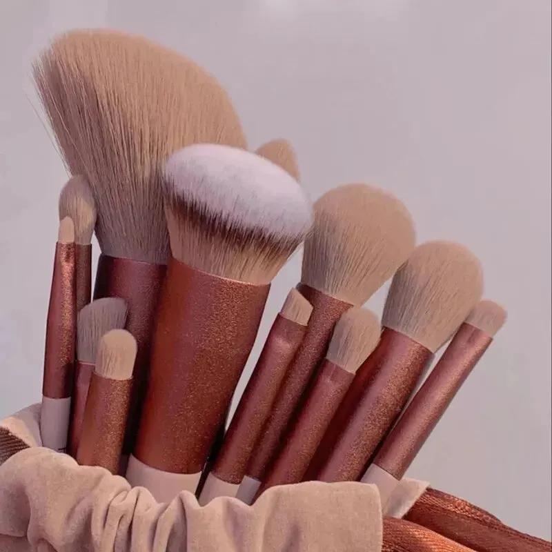 13 Piece Makeup Brush Set for Eyes Face and Cheeks Soft Beauty Tools with Bag