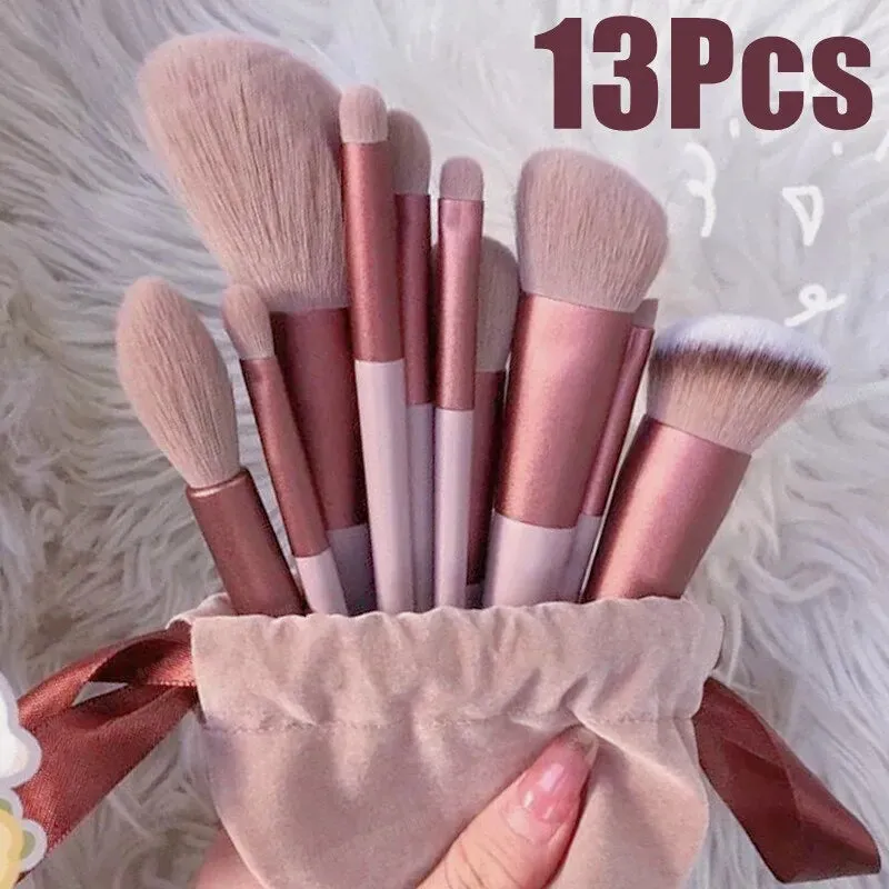 13 Piece Makeup Brush Set for Eyes Face and Cheeks Soft Beauty Tools with Bag