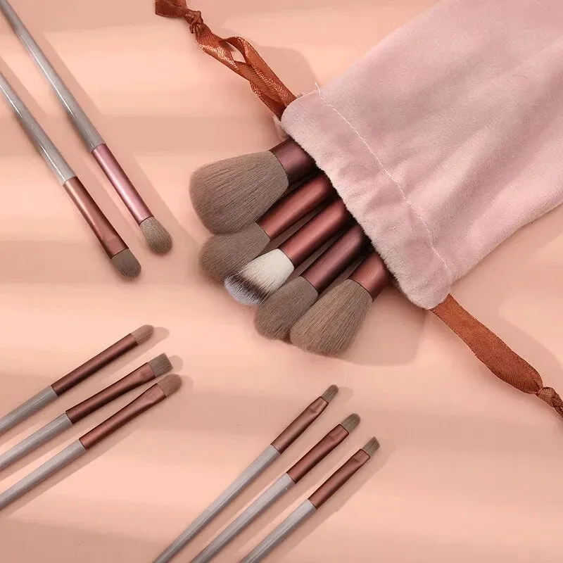 13 Piece Makeup Brush Set for Eyes Face and Cheeks Soft Beauty Tools with Bag