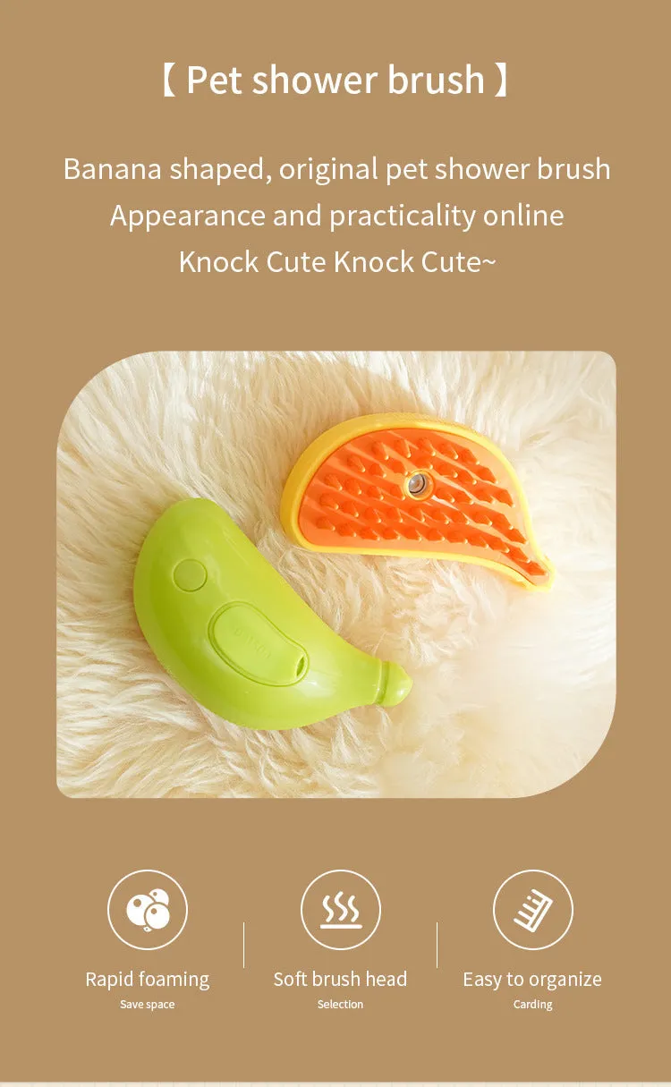 2 PCS Green Banana Electric Pet Brush | One-Click Spray, Massage & Hair Removal
