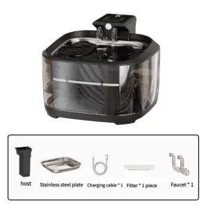 4.5L Dual-Flow Smart Pet Water Fountain | Stainless Steel Plate & Faucet | Black Design