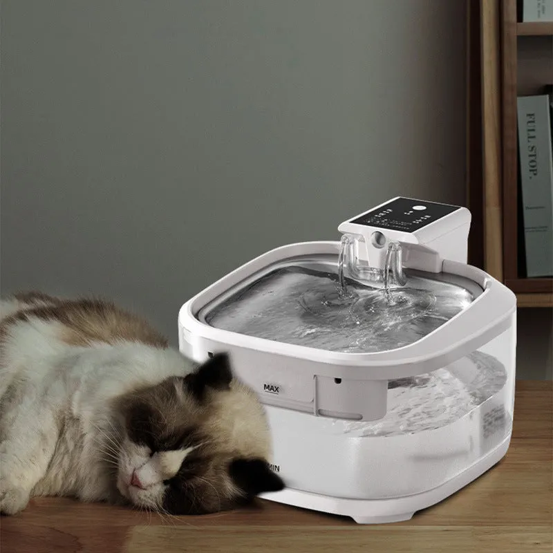 4.5L Dual-Flow Smart Pet Water Fountain | Stainless Steel Plate & Faucet | White Design