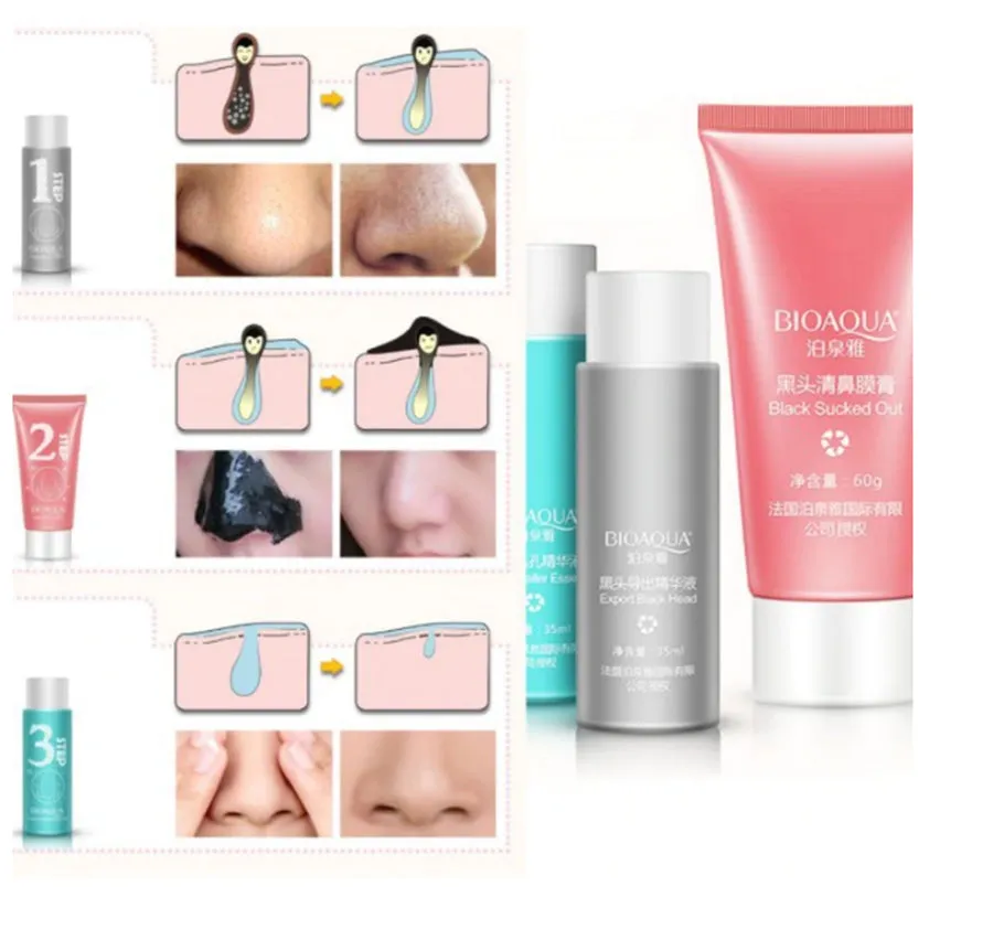 BIOAQUA 3 Pcs Face Care Leaves Pores Acne Treatments Exfoliating Peel Off Blackhead Remover Mask BQY0092