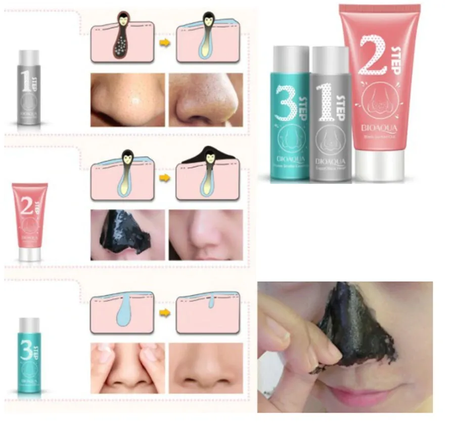 BIOAQUA 3 Pcs Face Care Leaves Pores Acne Treatments Exfoliating Peel Off Blackhead Remover Mask BQY0092