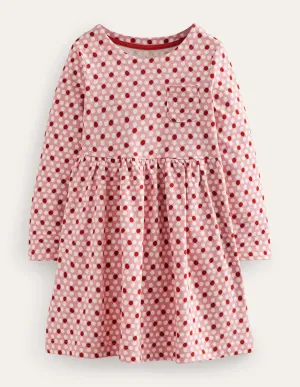 Long Sleeve Fun Jersey Dress-Almond Pink Geo Flower