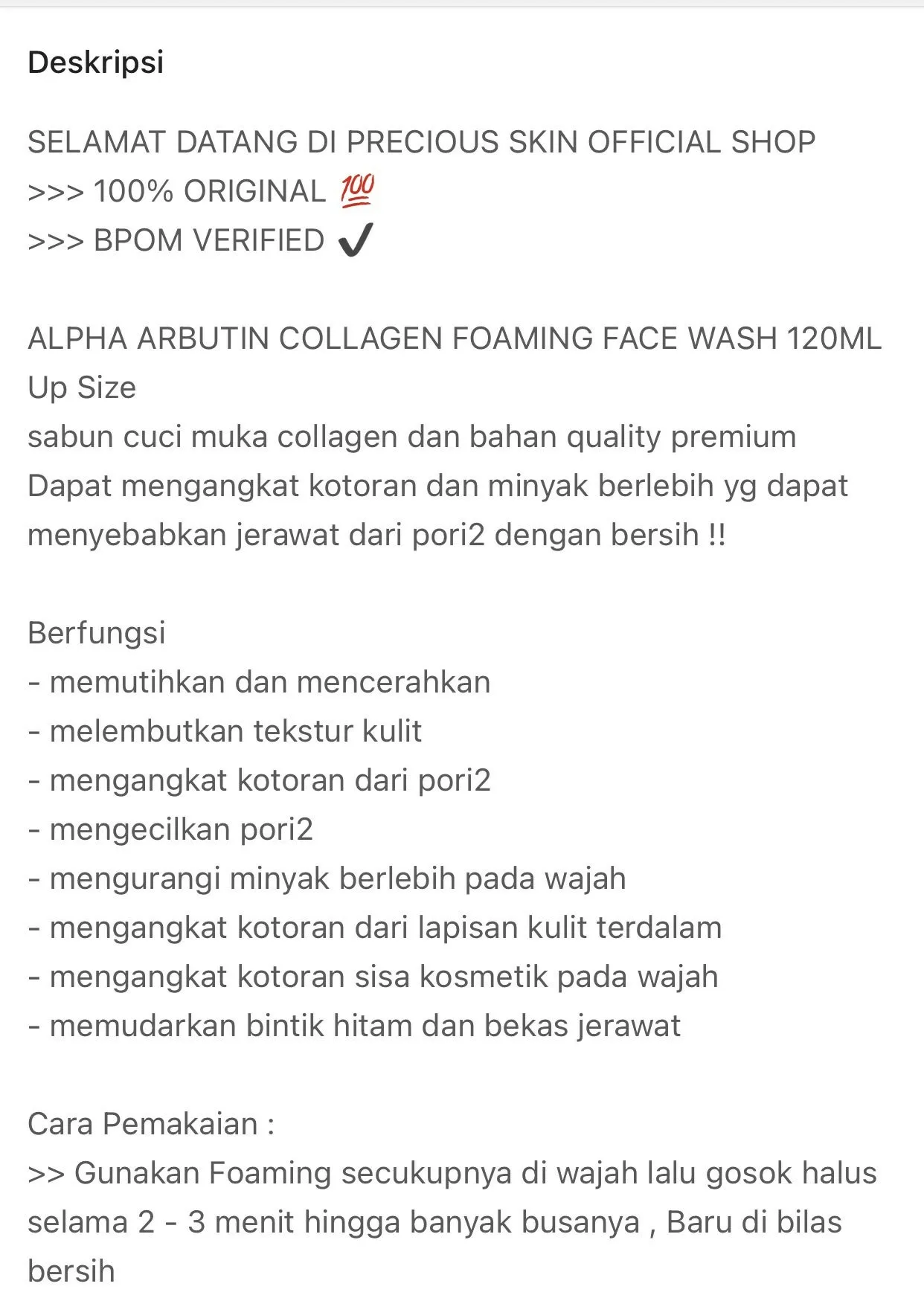 Precious Skin Thailand Alpha Arbutin 3    Collagen Foaming Face Cleanser/Sabun Wajah/Foaming 120ml
