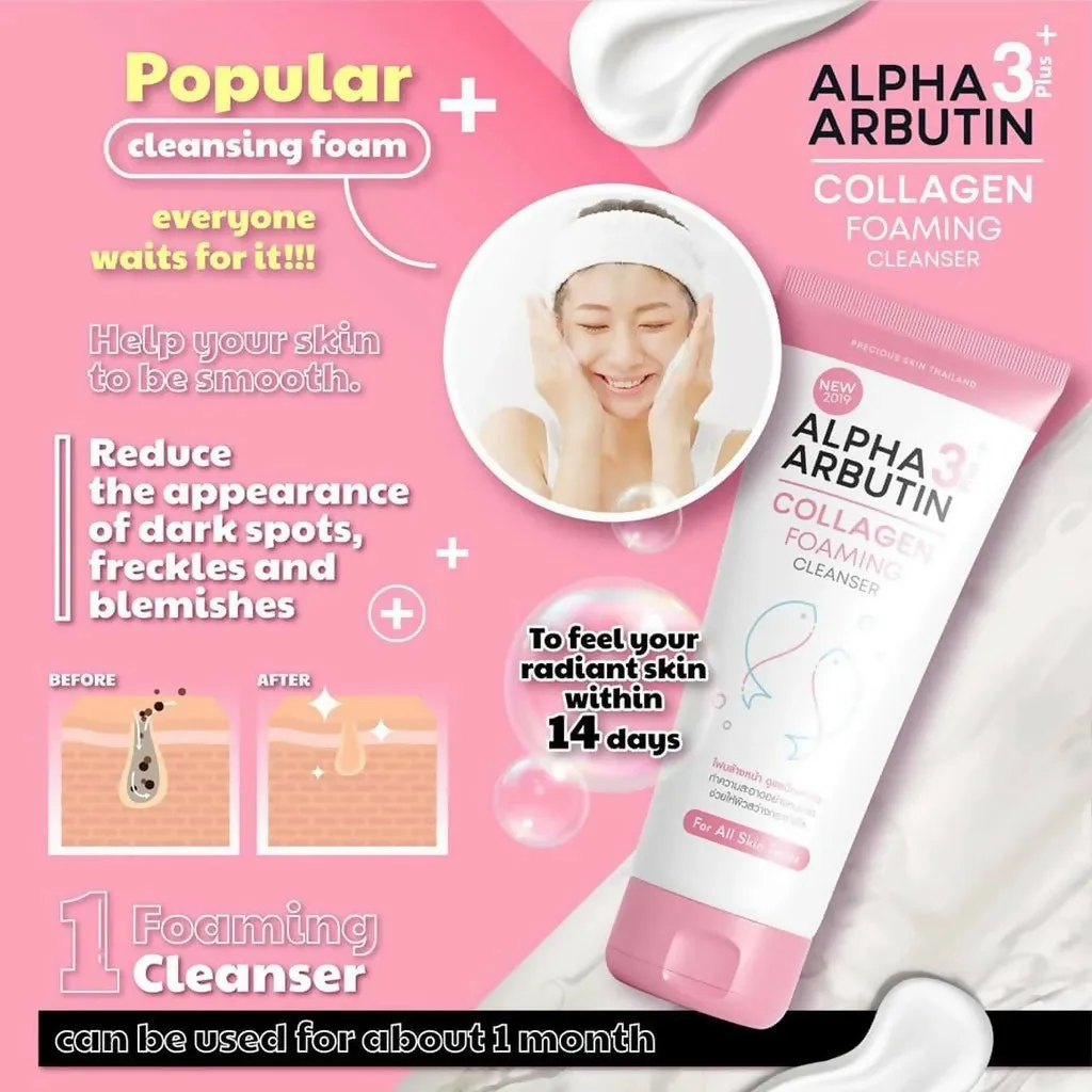 Precious Skin Thailand Alpha Arbutin 3    Collagen Foaming Face Cleanser/Sabun Wajah/Foaming 120ml