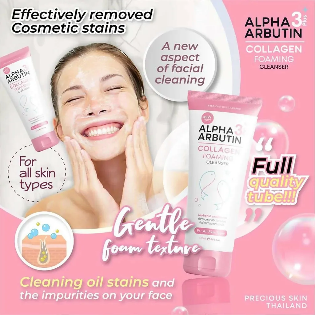 Precious Skin Thailand Alpha Arbutin 3    Collagen Foaming Face Cleanser/Sabun Wajah/Foaming 120ml