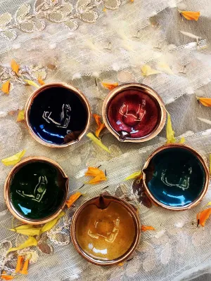 Set of 5 Copper Enamel Plain Diya