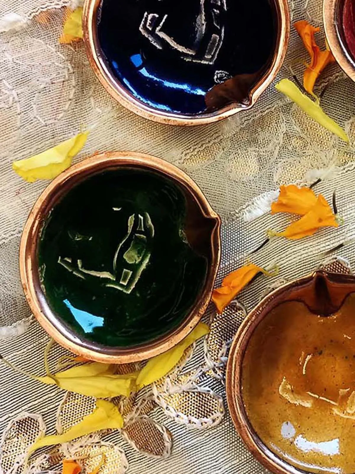 Set of 5 Copper Enamel Plain Diya