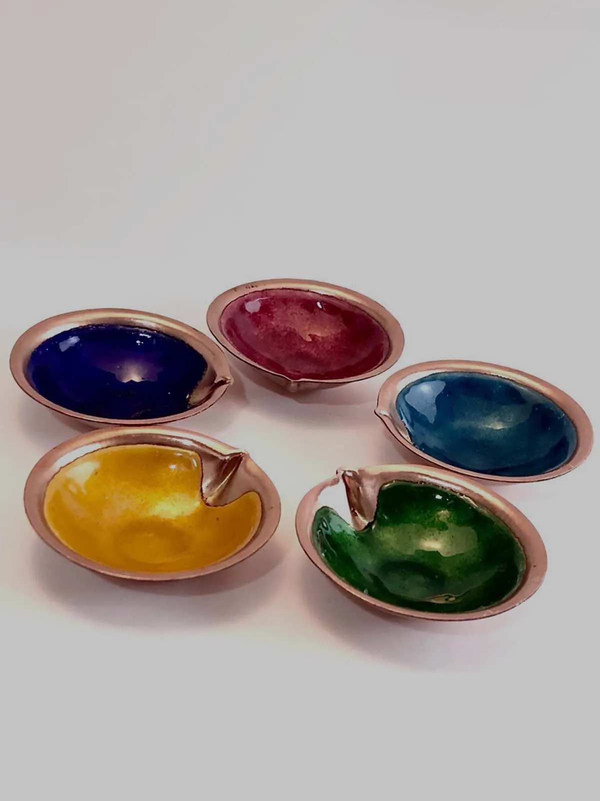 Set of 5 Copper Enamel Plain Diya