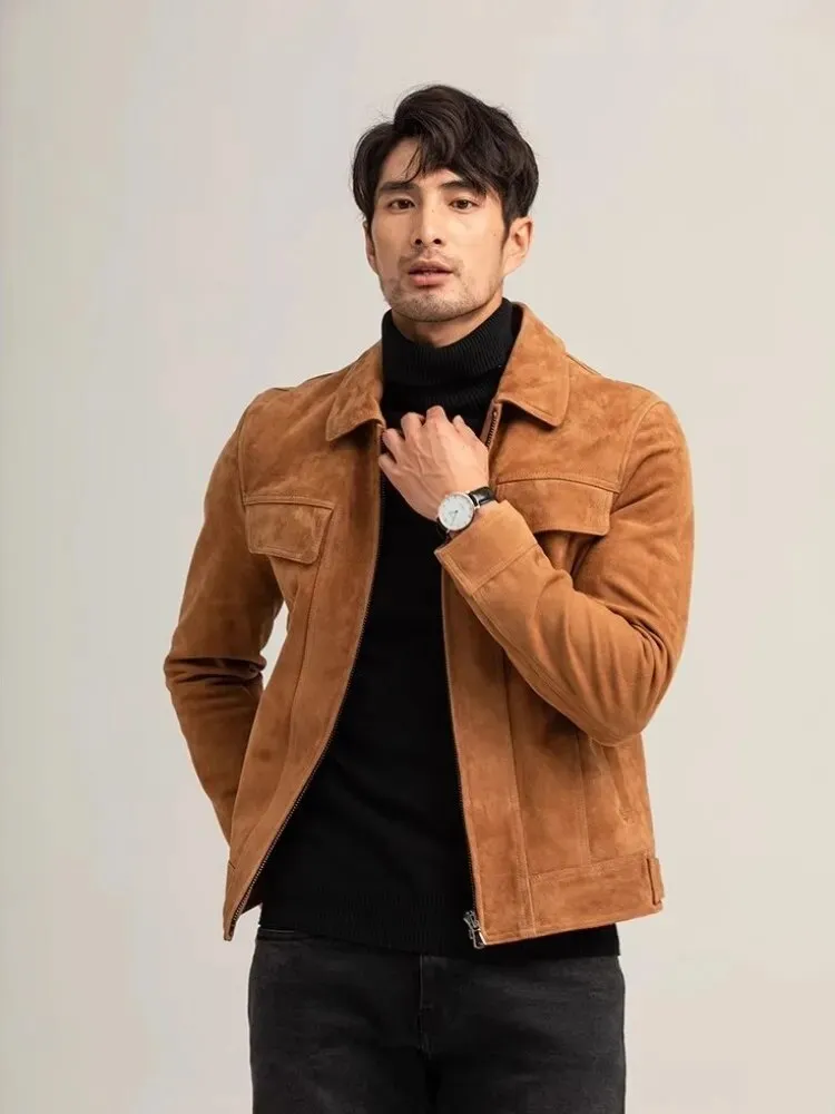 Suede Sheepskin Men's Leather Coat