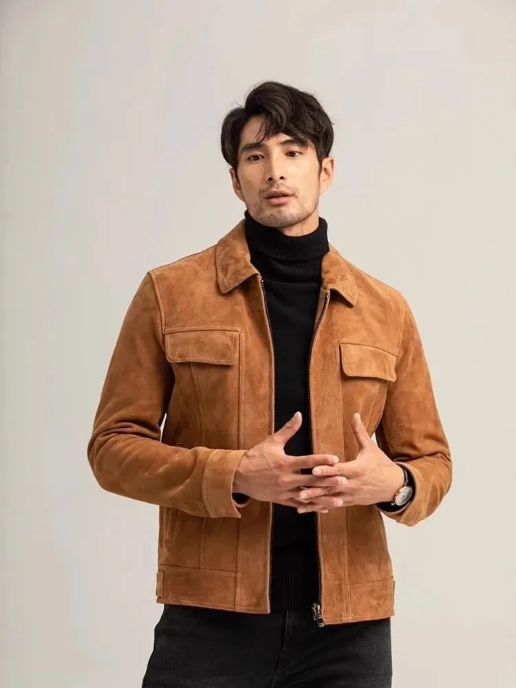 Suede Sheepskin Men's Leather Coat