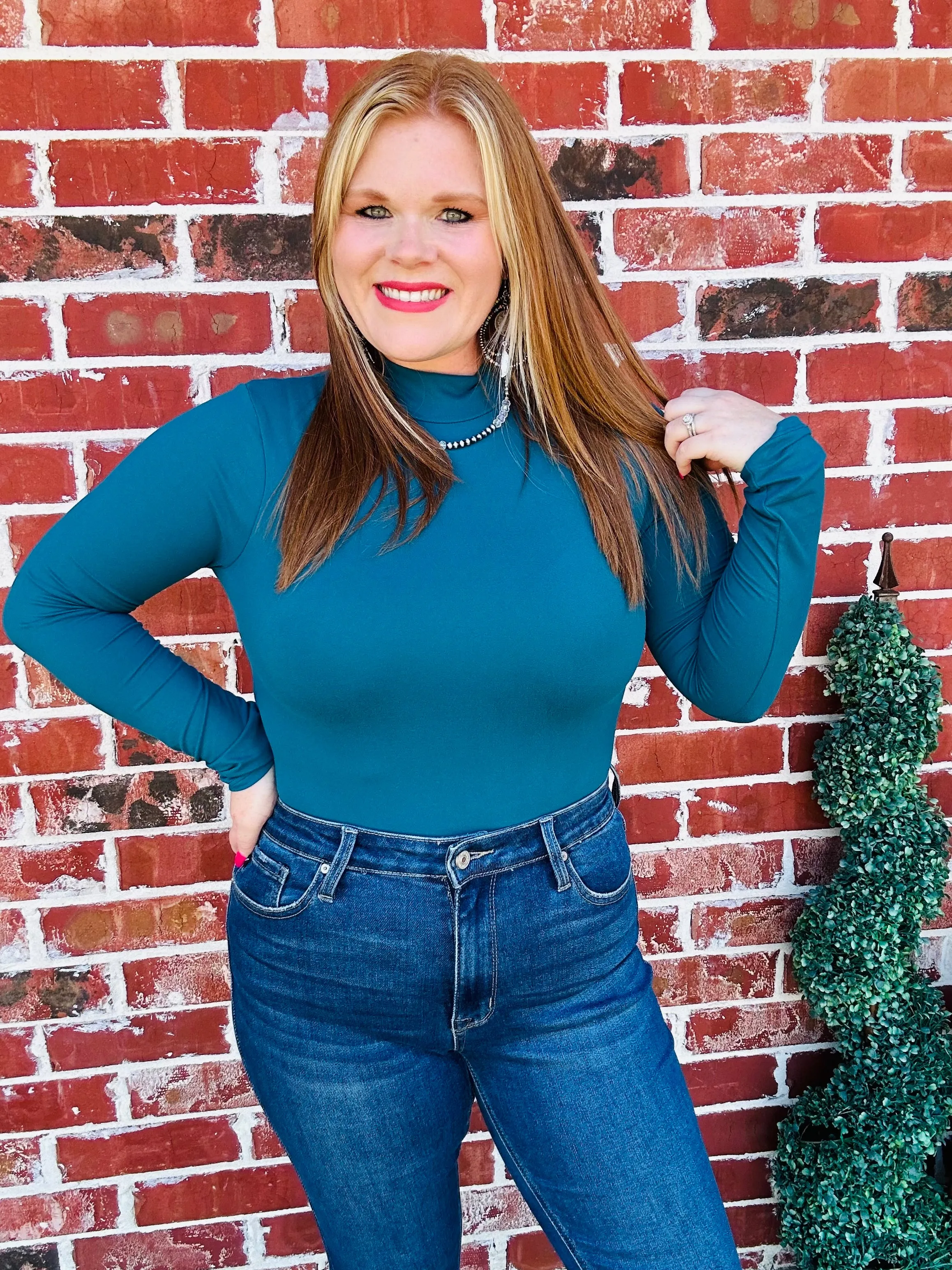 Teal Mock Neck Casual Bodysuit