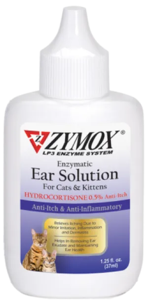 ZYMOX® Enzymatic Ear Solution with 0.5% Hydrocortisone for Cats and Kittens (1.25-oz)
